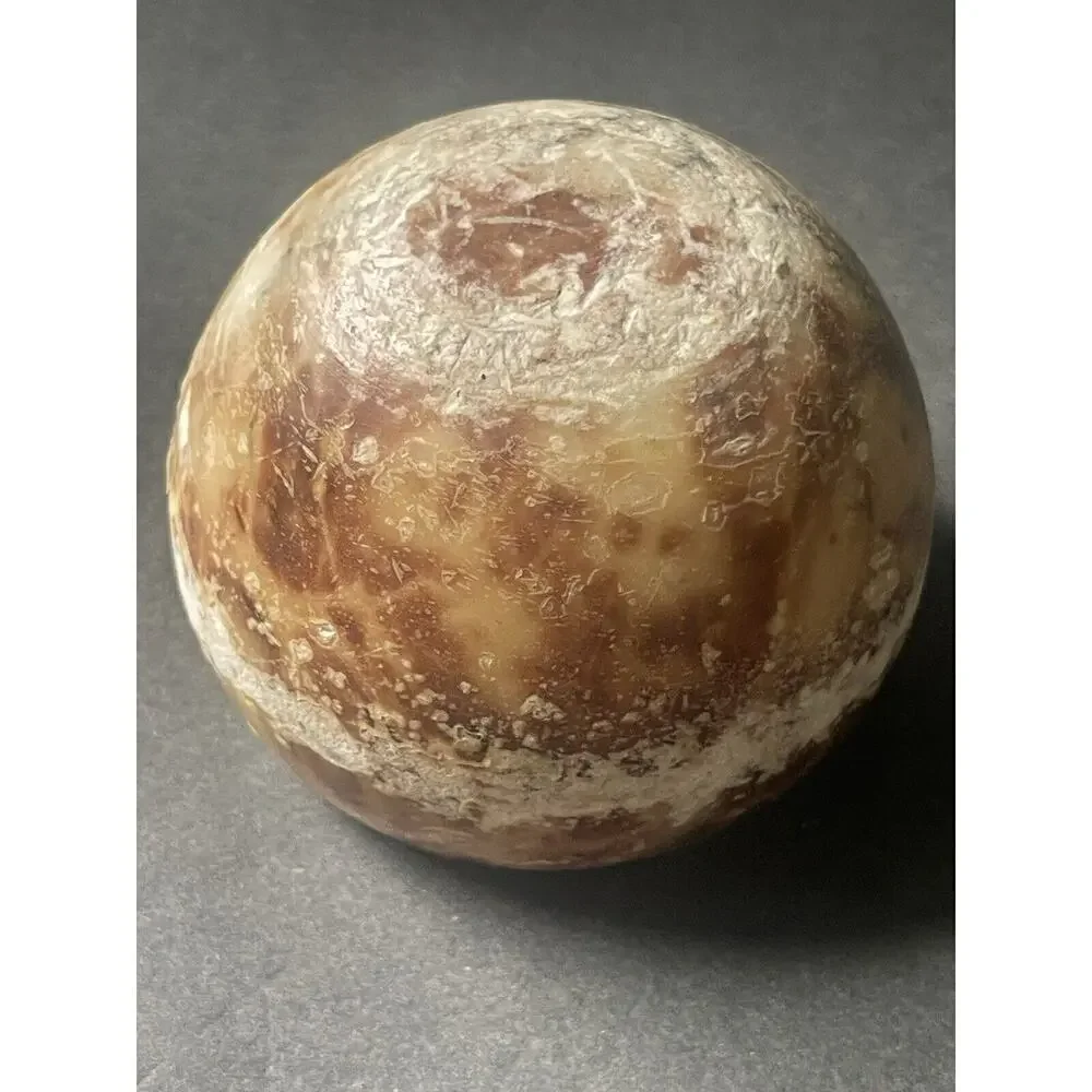 Jasper Quartz Paperweight Round Brown Tan Rustic Minimalist MCM Carved